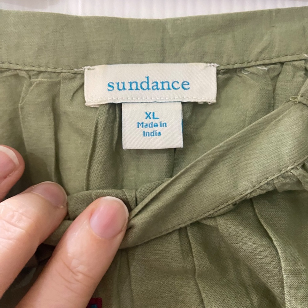 SUNDANCE Journey In Spirit Top Embroidered Square Neck Cotton Green boho - Picture 4 of 7